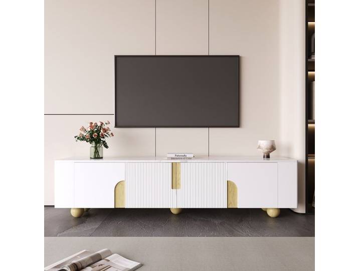 URBAN MEUBLE Meuble TV blanc et doré design contemporain 180 cm