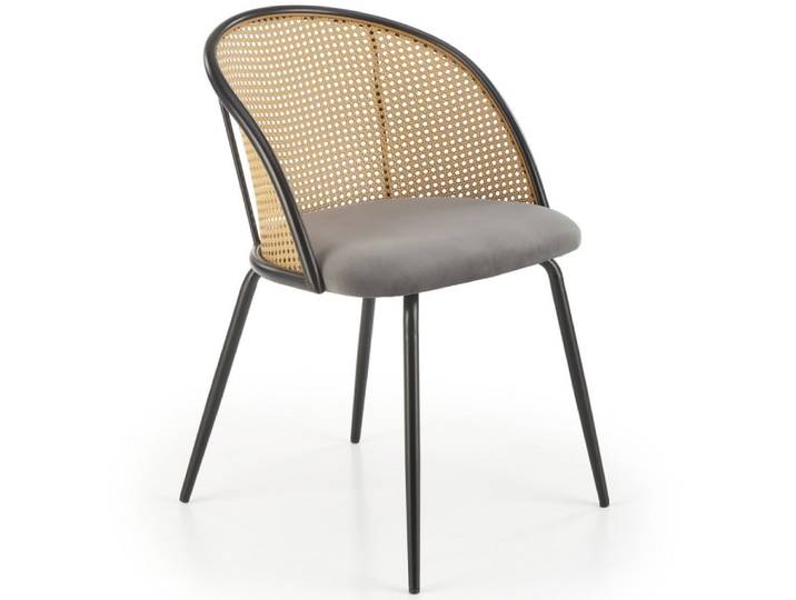 Chaise avec dossier cannage et assise grise