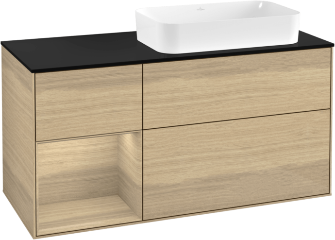 Villeroy und Boch Finion Waschtischunterschrank G682PCPC 120x60,3x50,1cm, Regal links Oak Veneer, Oak Veneer
