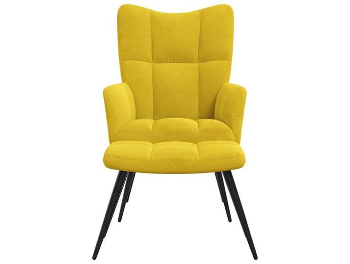 Chaise de relaxation/fauteuil à dossier - CLOUD - avec tabouret - Jaune moutarde Velours f131