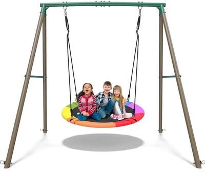 Klokick "50"" Outdoor Saucer Swing Set with Heavy Duty Metal A-Frame, 500 lb Capacity, Weather Resistant Round Swing for Kids & Adults"