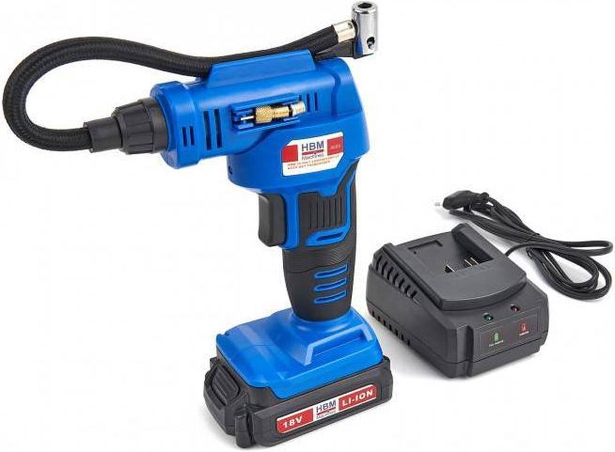 18 Volt accucompressor met toebehoren blauw