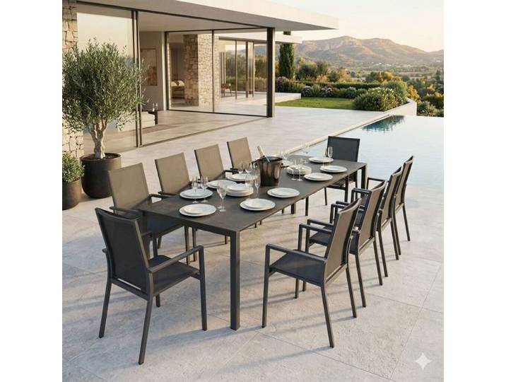 OUTLIV. Lucca Gartenmöbel-Set XXL (10 Plätze) Tisch 160/217/267x92cm Dunkelgrau