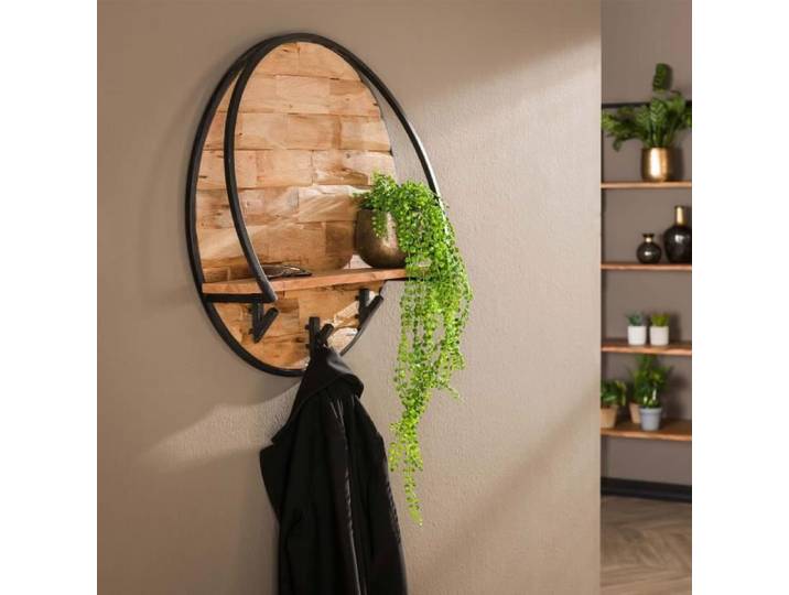 Etagère murale ronde 60x15x60 cm en acacia et métal - MULLO