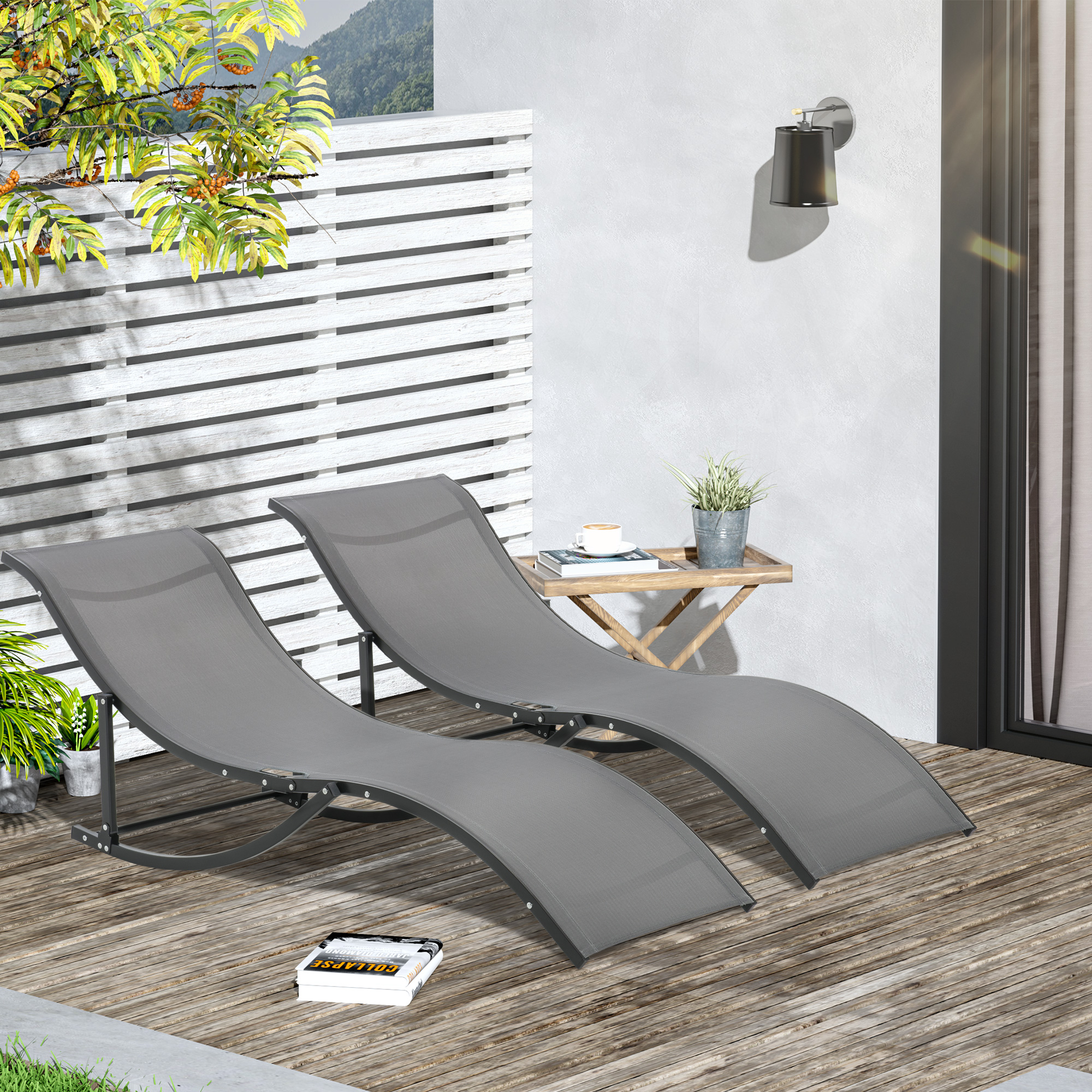 Outsunny Set 2 Sdraio da Giardino Pieghevoli, Lettino Prendisole in Alluminio e Textilene, 61x165x63 cm Aosom