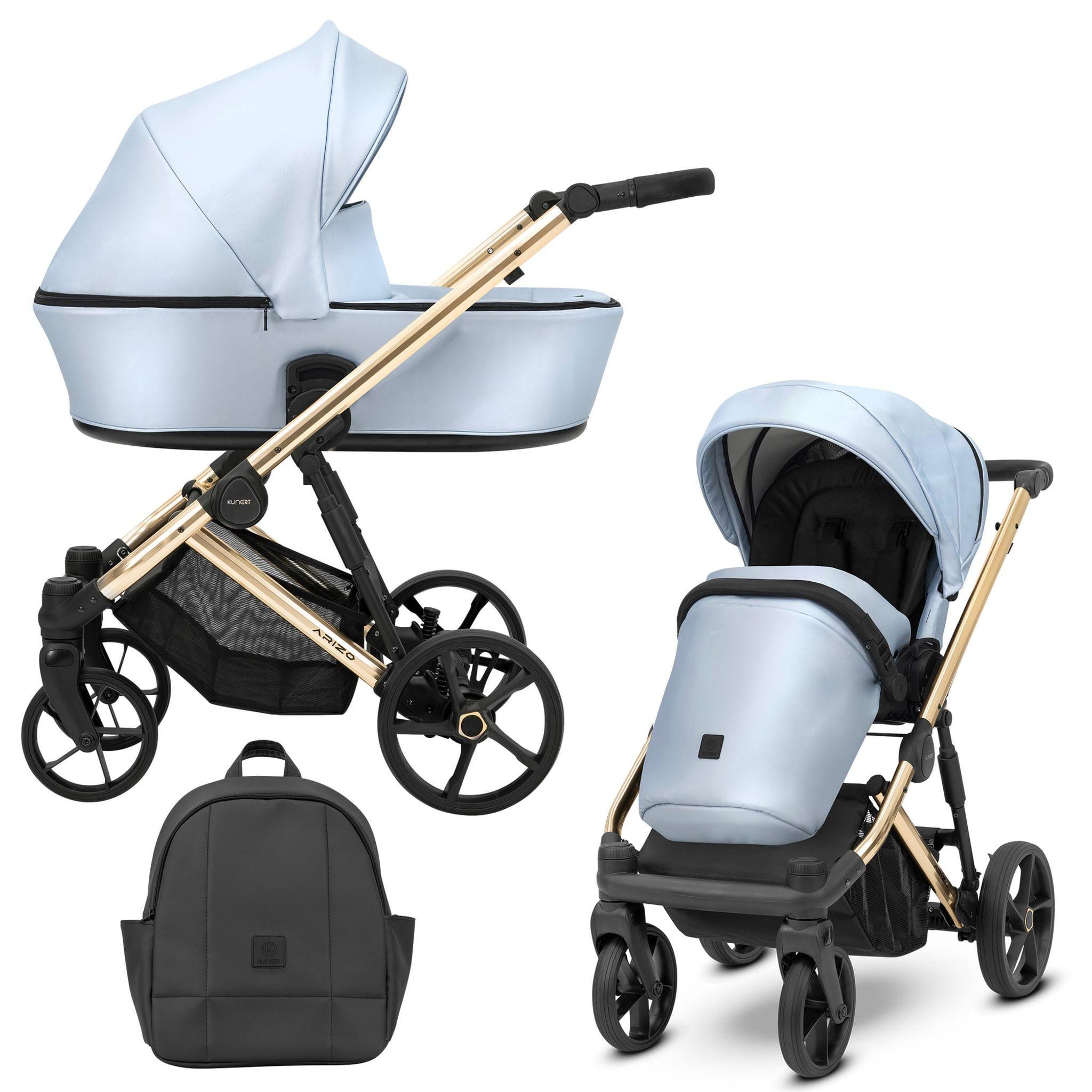 Kinderwagen Kunert Arizo Premium 2in1 - goldene Rahmenfarbe - Farbe: Baby Blue Eco