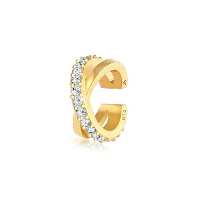 Ohrklemme ELLI "Ohrringe Earcuff Gekreuzt Kristalle 925 Silber" Gr. 12, gold, Ohrringe, Damen, 12,mit Stein, Silber 925 (Sterlingsilber)