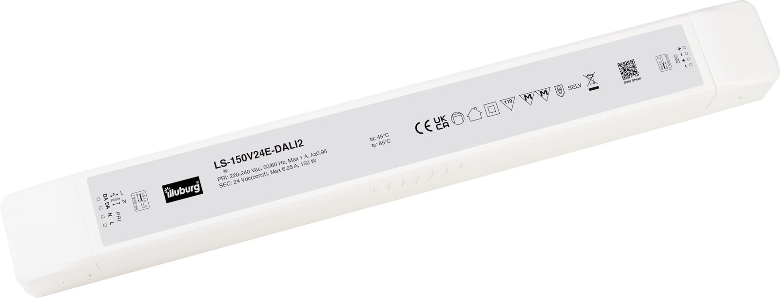 Dripio LED-transformator 24V, 150W, dimbaar, DALI-gestuurd, flicker-vrij