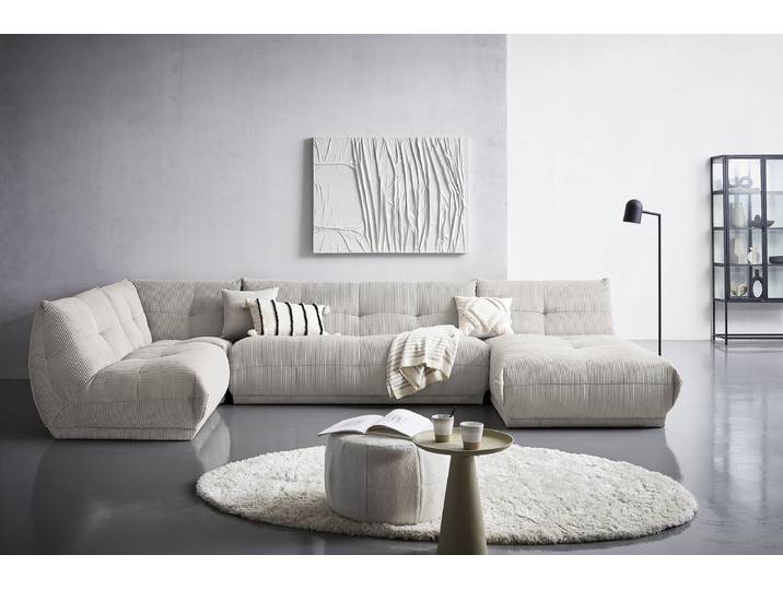 Wohnlandschaft Nielson Grau Cordstoff Riffka 390 x 80 x 210cm Landhaus