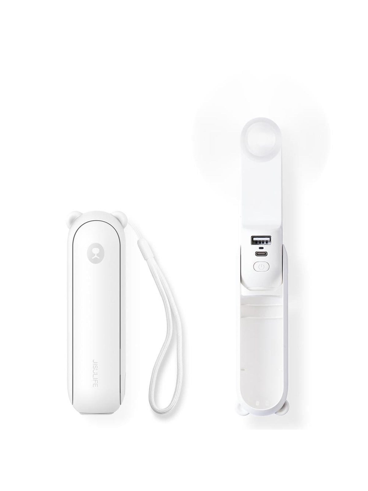 Jisulife Handheld Fan Life8 Mini Portable USB Fan with 2000mAh Power Bank and Flashlight - White