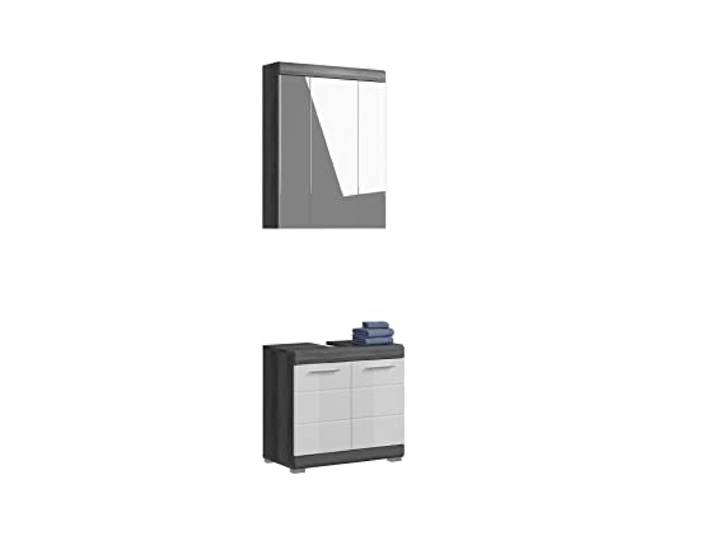 Homes & Jones Meuble sous Vasque Scout 60 cm 2 Portes + Armoire de Toilette - Argent fumé/Blanc Brillant