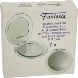 1 Stück Fantasia Taschenspiegel, Acryl, rund, 7-fach  Silber