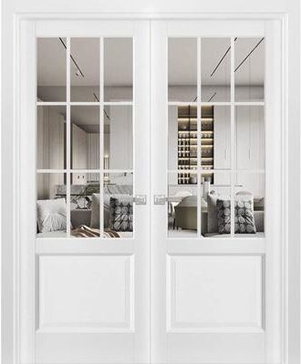 SARTODOORS Felicia 3599 White Wood Interior Double Doors with Clear Glass