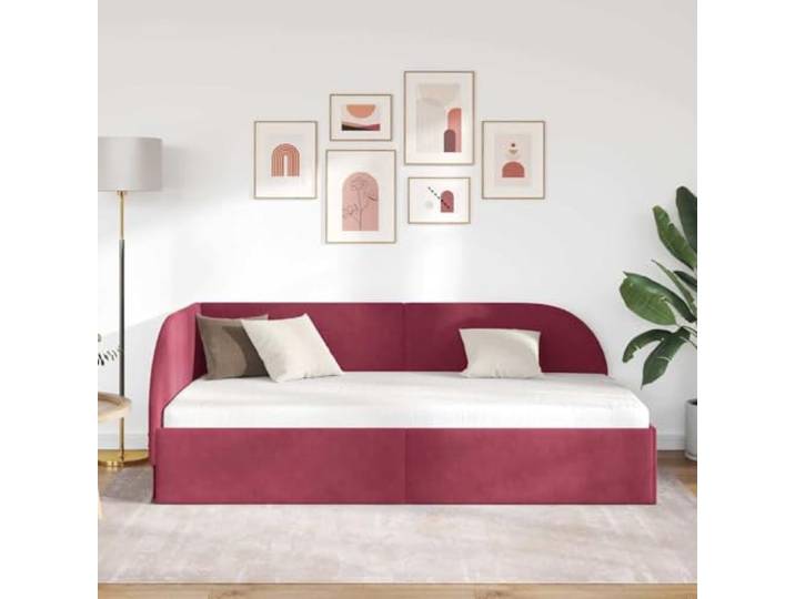 KTHLBRH Eckbett Samt Weinrot 90 x 190 cm Platzsparendes L-Design, 2-in-1-Schlafsofa, Gestell aus Holz, wendbares Kopfteil