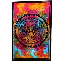 Single Cotton Bedspread + Wall Hanging -  Hamsa