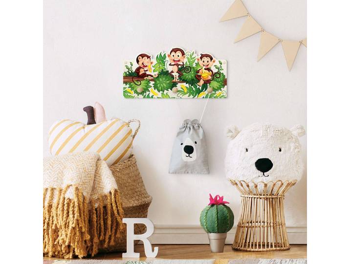 home24 Kinderkapstok Apenfamilie 40 x 20 x 1cm groen/bruin