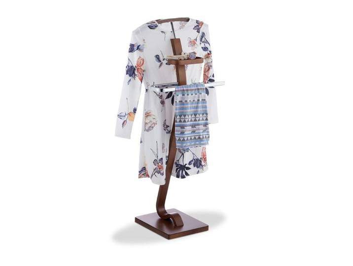Relaxdays Valet de chambre chevalet noyer portant vêtements valet de nuit porte-vêtements 112 x 46 5 x 33 cm brun