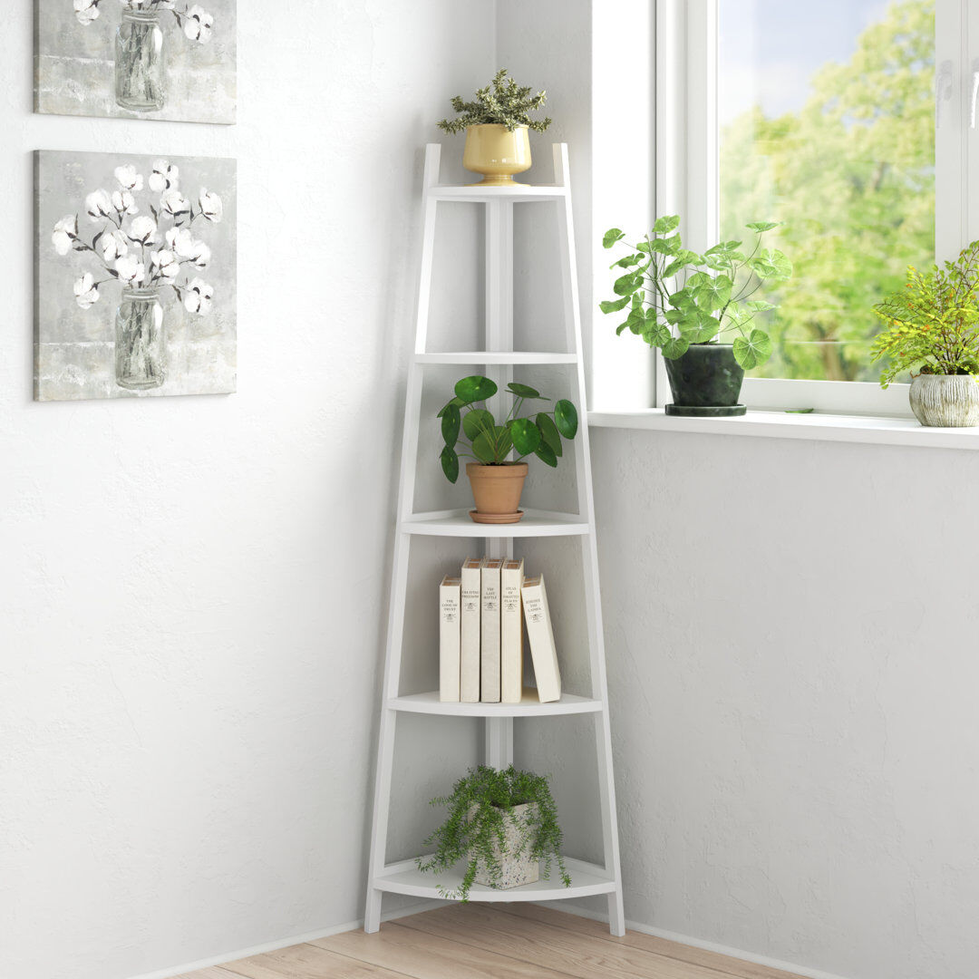 Lark Manor Abilene Solid Wood Walnut Plant Stand 5 Tier White