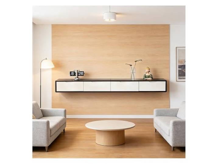 Sxlawesom Schwebendes TV-Lowboard mit Schubladen, Wandmontage TV-Konsole Schwebendes TV-Regal TV-Lowboard mit Kabelmanagement für Wohn- und Schlafzimmer(Schwarz,140x24x20cm)