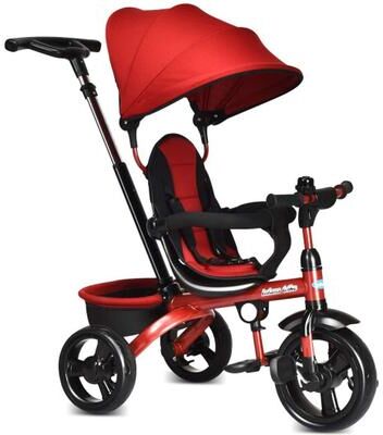 Costway 4-in-1 Kids Tricycle with Adjustable Push Handle-Red