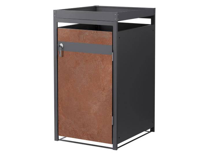Ml-Design Mülltonnenbox 1er mit Pflanzdach Anthrazit-Rostoptik, Rotbraun, Metall, 240 L, Rechteckig, 68x124x80 cm, Gartenzubehör, Mülltonnenbox