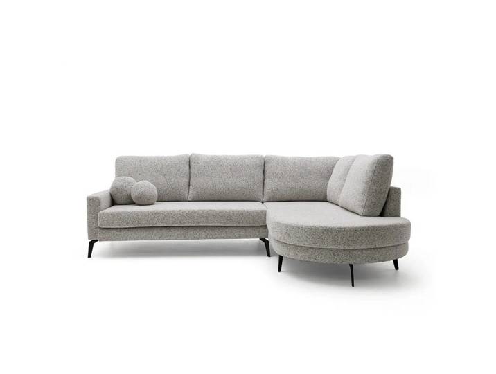 Muffo Ecksofa MAYA, Dekorative kugelförmige Kissen, Hohe Metallfüße, HR-Schaum + Wellfeder, keine Schlaffunktion