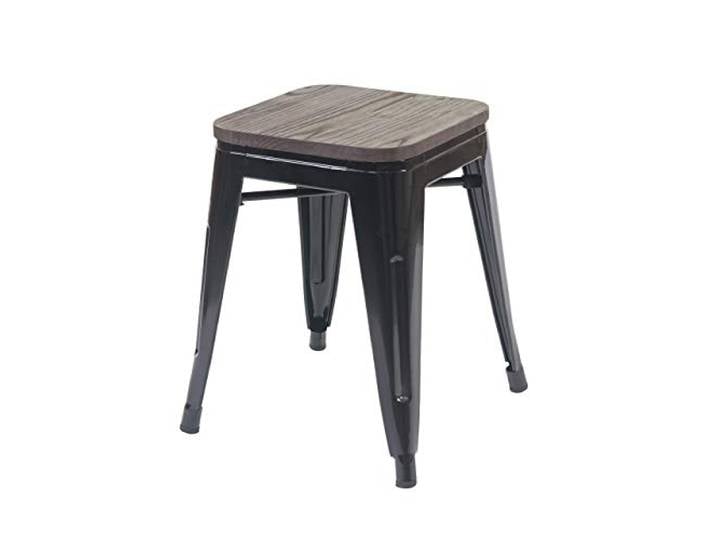 Mendler Hocker HWC-A73 inkl. Holz-Sitzfläche Metall stapelbar - schwarz