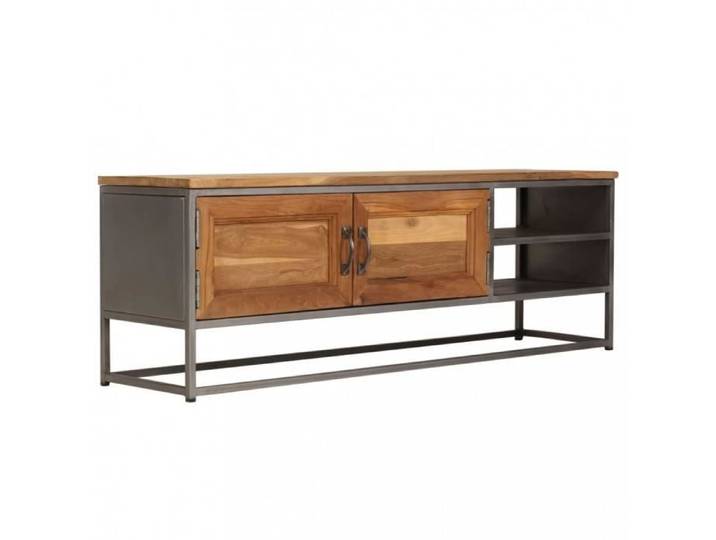 Meuble TV - VIDAXL - Teck recycle et acier - Marron - 120x30x40 cm