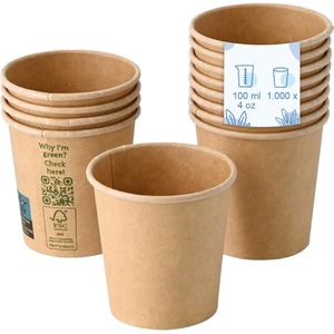 Biozoyg Trinkbecher DHD04471, braun, Pappe, Einweg, für Heißgetränke, 0,1 l, 1000 Stück