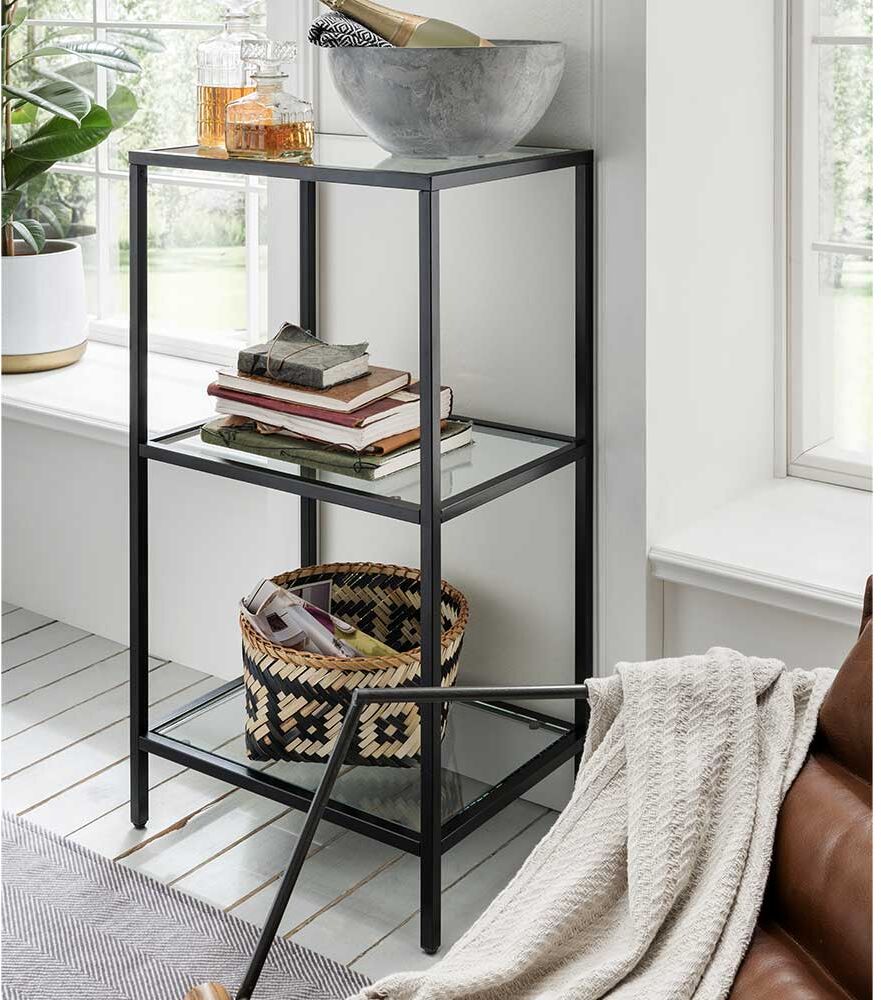 Pharao24.de Kleine Regal mit Glasböden und Metallgestell Schwarz