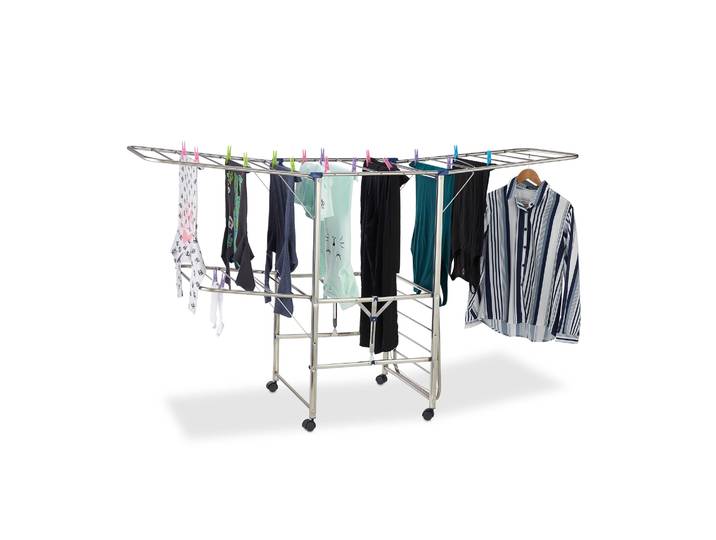 Relaxdays - Etendoir Lessive Xxl\, Séchoir Droit\, Tour Avec Ailes Et Roulettes\, Pliable Hlp 111x 185\,5 X 53 Cm\, Argenté