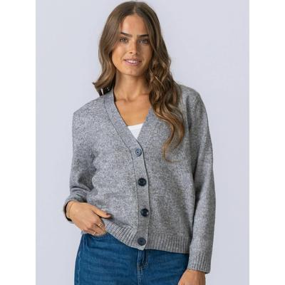 Cardigan TEESHOPPEN "TEESHOPPEN Cardigan Knitted Cardigan", Damen, Gr. S, light grau, Obermaterial: 64% Polyester, 30% Polyacryl, 6% Wolle, Strickjacken