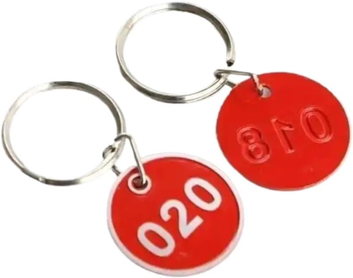 100 stuks Metalen Nummerlabels Rood - Identificatie Tags met Gestempelde Cijfers