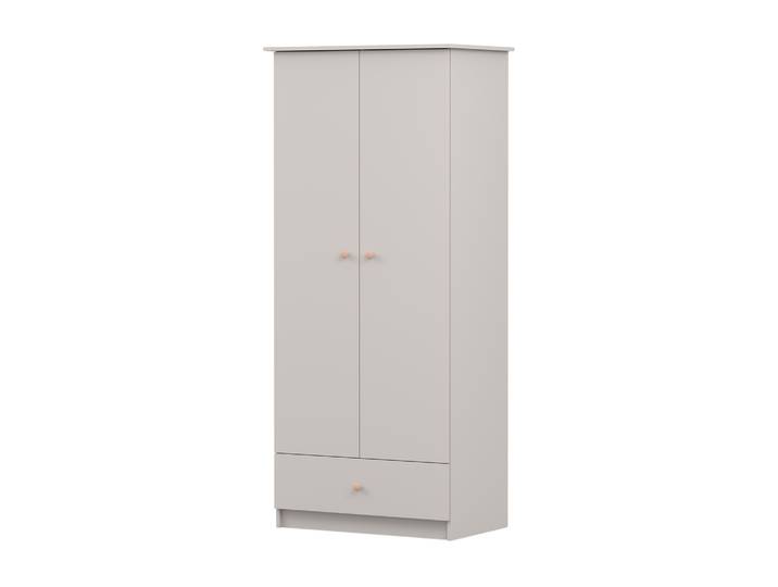 Kinderkleiderschrank Drehtürenschrank Schrank 85 cm Kaschmir/Kaschmir mit Drehtüren eine Schublade und rosa Griffe Olaf 06