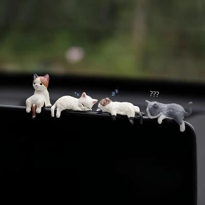 Inspired Living Sleepy Cat Car Ornament Set (4PCS) Cute Cat Car Ornament For Car Dashboard Decor & Rearview Mirror Decoration Sleepy Cat Car Ornament Set (4PCS) Cute Cat Car Ornament For Car Dashboard Decor & Rearview Mirror Decoration