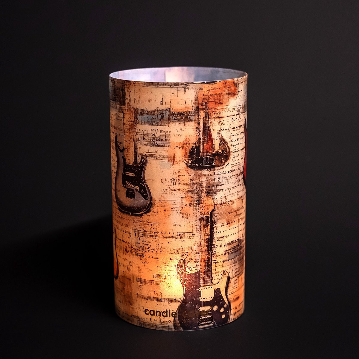 Candle-Cover Windlicht Guitars - Trendy omhulsel voor theelicht en waxinelicht - Diameter: 9 cm, Hoogte: 16 cm