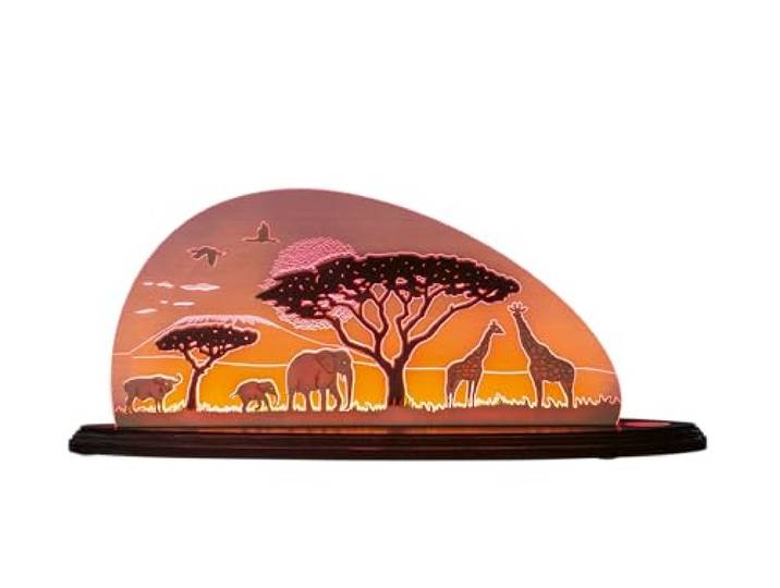 weigla - Schwibbogen original Erzgebirge I Motiv Safari I Dekoleuchte I LED-Lichterbogen I Größe 47 x 20 x 8,2 cm I Inklusive Beleuchtung I Deko innen I aus Holz & Acryl
