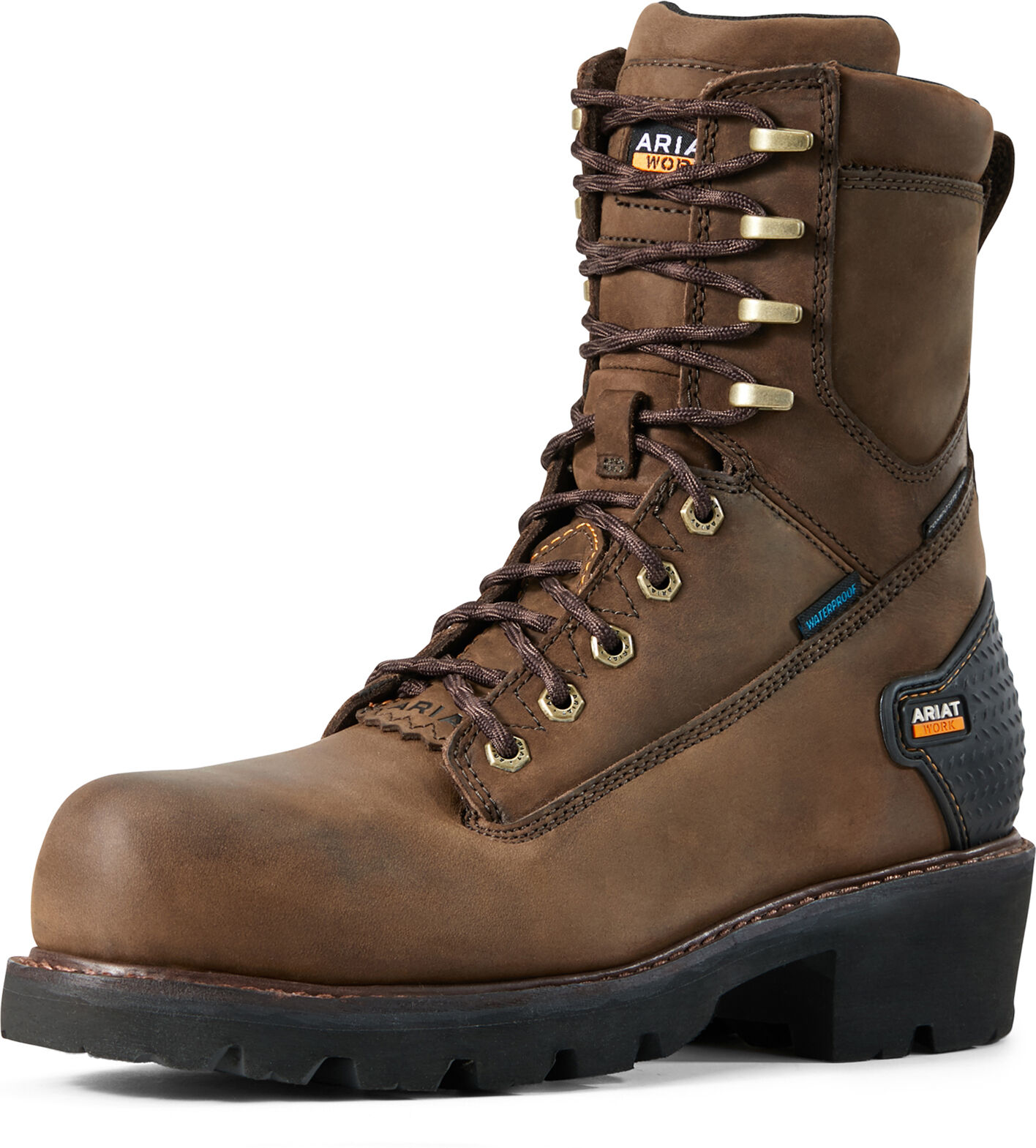 Men's Powerline 8 Waterproof Composite Toe Work Boots in Oily Distressed Brown D / Medium by Ariat