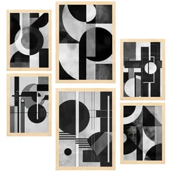 POSTER Set Mit 6 Bauhaus Architektur A3 & A4 Rahmen Aus Hellem Holz