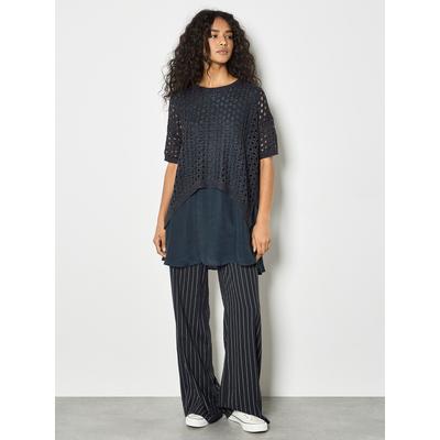 Tunikashirt APRICOT "Tunika aus Strick", Damen, Gr. S (36), blau (navy), Strick, Obermaterial: 51% Polyacryl PAN. 49% Polyamid PA., gestreift, Gerippt, Shirts