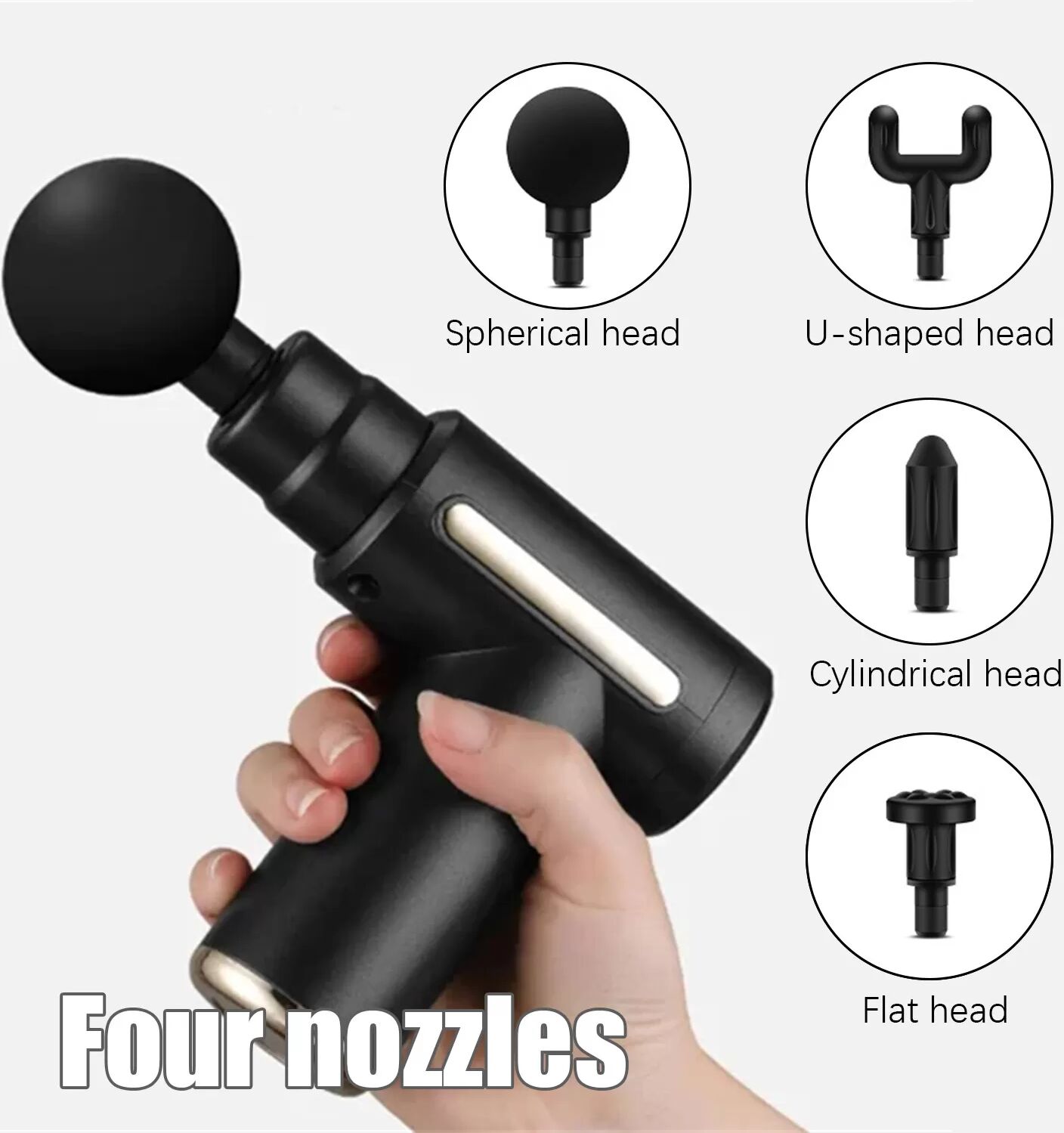 INF Pistolet de massage avec 4 têtes de massage 6 vitesses