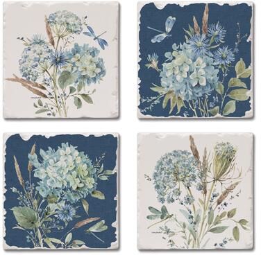 Counterart Absorbent Stone Beverage Coasters - Set of 4 - Bohemian Blue - Multi-160