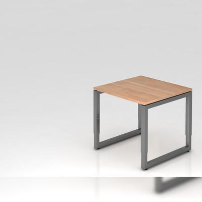 PROREGAL Schreibtisch Pavo | Nussbaum | Graues Gestell | BxT 80x80cm | Arbeitshöhe 65-85cm | höhenverstellbar | O-Fuß-Gestell eckig