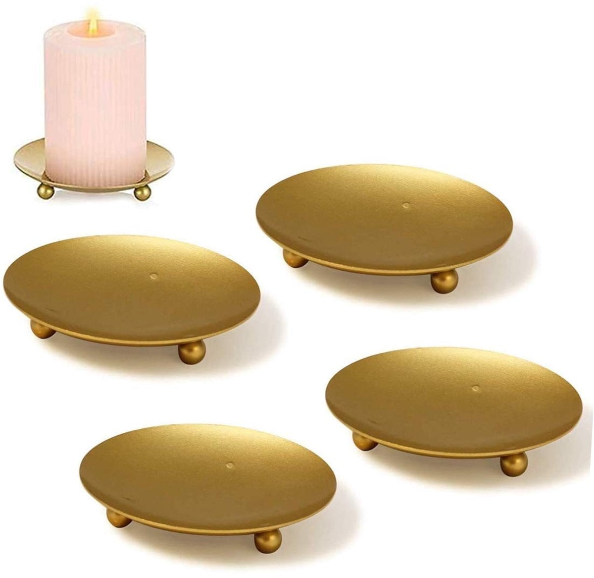 MTTproducts Set van 4 Gouden Kaarsenhouders - Vintage Metalen Pijler Kandelaars