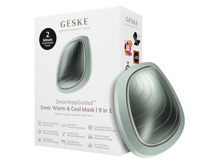 GESKE SmartAppGuided™ Sonic Warm & Cool Mask 9 in 1 Beauty LED-gezichtsmasker Volledig LED-spectrum en roodlichttherapie Warmte Koeling Verhoogde inname van gezichtsverzorging