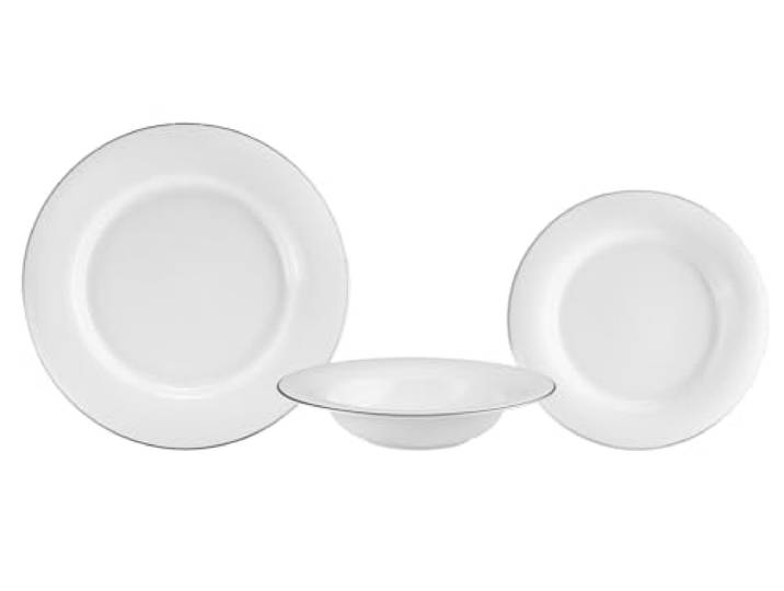 VILLA ITALIA Speiseeservice Porzellan Tafel - Set für 6 Personen Geschirrset - Tafelgeschirr - Teller tief - Dessertteller - PLUS PLATIN NZ137
