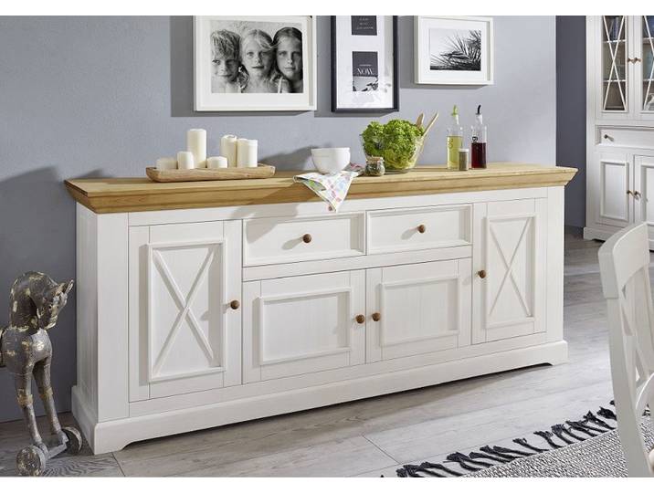 Sideboard 209x88cm 'Zürich' Kiefer massiv weiß WZ-0133