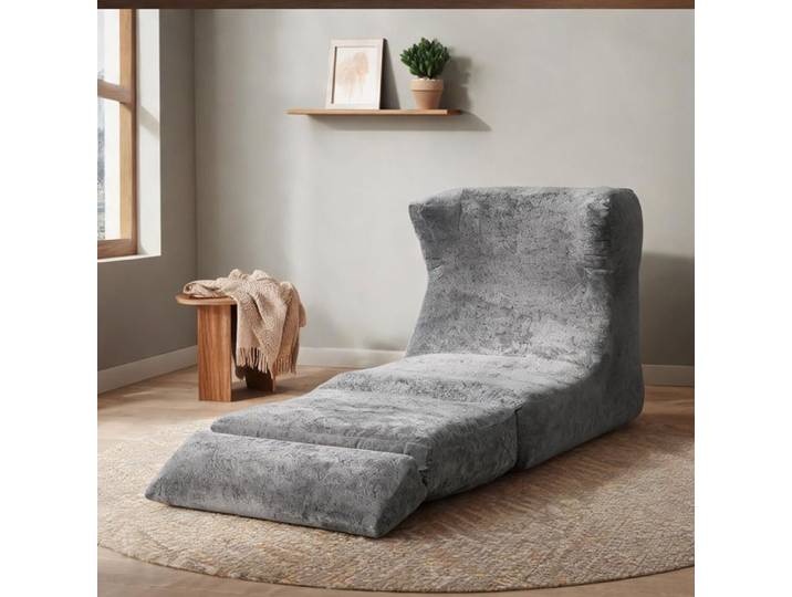 Fauteuil relax convertible en tissu chenille design contemporain assise mousse structure métal gris doux salon et chambre