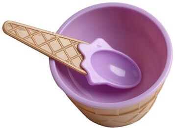 Uplifted Trends Reusable Cone Shaped Kids Ice Cream Bowl And Spoon Set For Parties And DIY Desserts purple