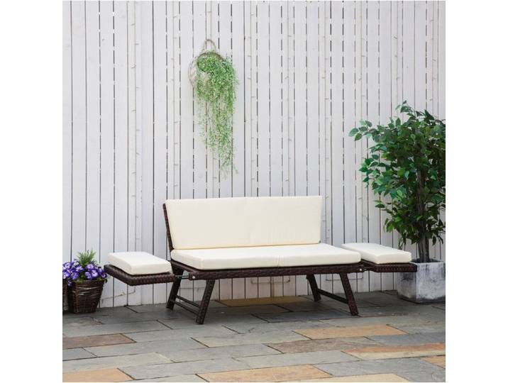 Canapé de jardin 2 places 129x63x67 cm en résine tressée marron acier accoudoirs rabattables terrasse balcon